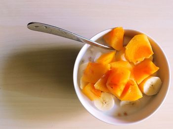 Close-up of fruits in bowl on table