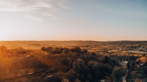 High angle view of land against sky