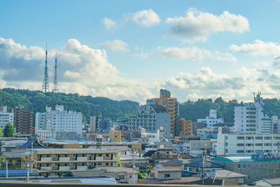 High angle view of buildings in city