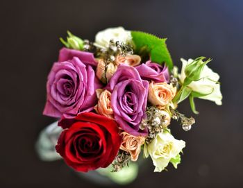 Close-up of rose bouquet against black background