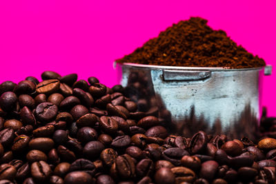 Close-up of coffee beans on table