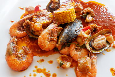 High angle view of meal served in plate