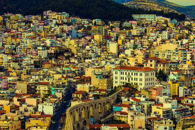 High angle view of cityscape against sky