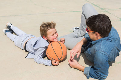 Father and son at park