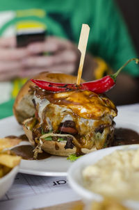 Hamburger served in plate