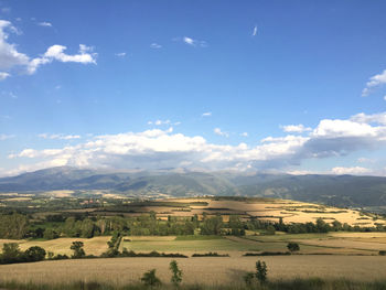 Scenic view of agricultural field against sky