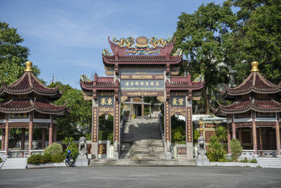 Low angle view of temple against sky