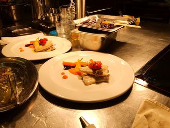 Close-up of served food in plate