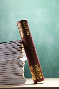 Close-up of books on table