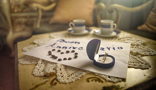 High angle view of coffee on table