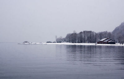 Scenic view of lake against clear sky