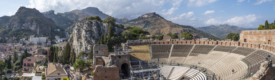 Extra wide angle view of the famous greek theater of taormina