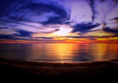 Scenic view of sea against dramatic sky