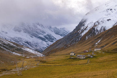 Landscape view at passo dello stelvio famous landmark at italy, wallpaper.