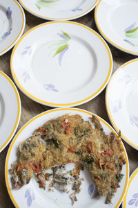 High angle view of food in plate on table