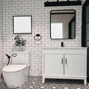 View of patterned wall in bathroom