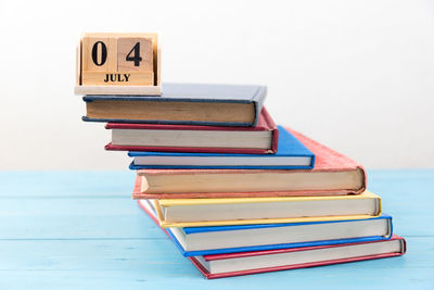 Close-up of books on table