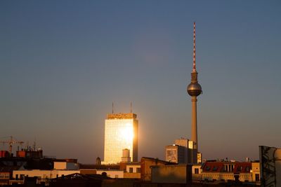 Communications tower in city