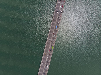 High angle view of ship sailing on sea