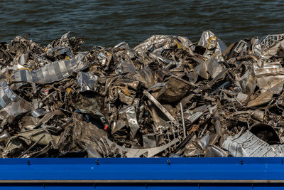 High angle view of garbage in water
