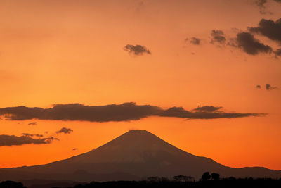 Scenic view of silhouette mountains against sky during sunset