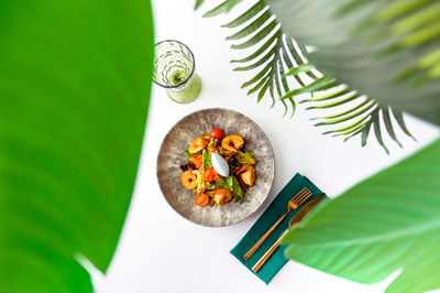 High angle view of food on table