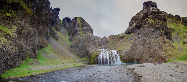 Popular waterfall called stjornarfoss during summer in iceland