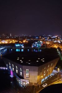 Illuminated cityscape at night