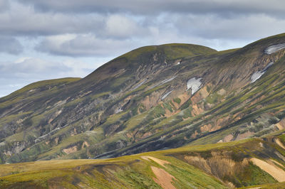 Cloudy sky over mountain ridge