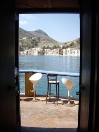 View of sea with mountain in background