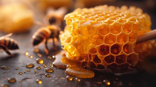 Close-up of bee on honey