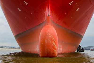 Close-up of ship sailing on sea