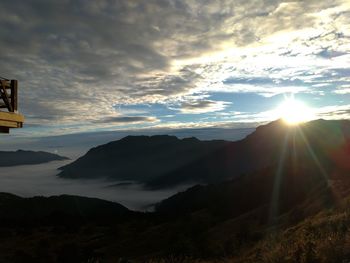 Scenic view of mountains against sky during sunset