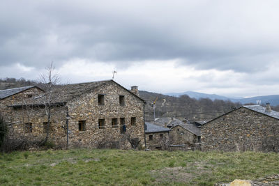 Typical rural landscapes built with black slate stone. black villages of the alcarria