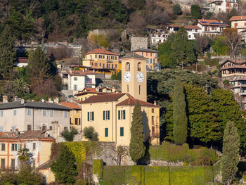 High angle view of buildings in town