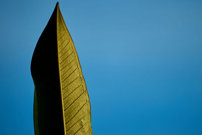 Low angle view of modern building against clear blue sky