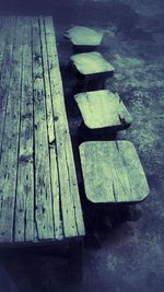 High angle view of empty bench