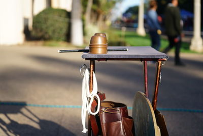 Close-up of motorcycle on street