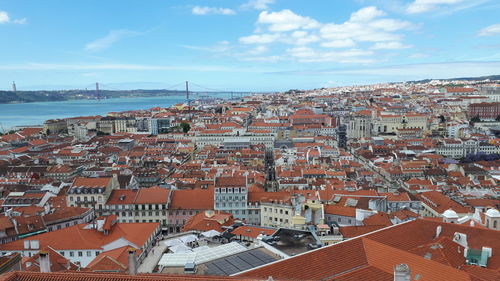 High angle view of townscape against sky