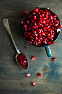 High angle view of roasted coffee beans on table