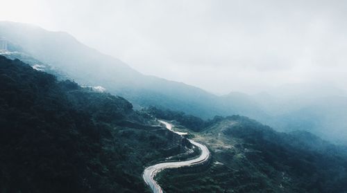 High angle view of mountain road during foggy weather