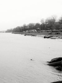 Scenic view of lake against sky during winter