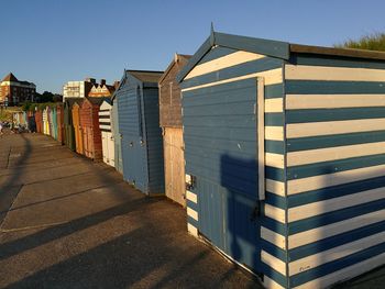 View of beach huts against clear sky