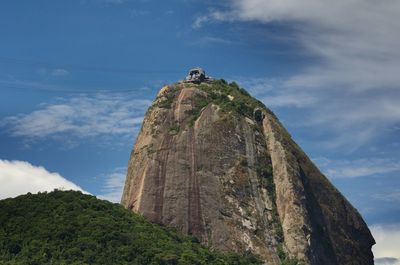 Low angle view of horse on cliff against sky