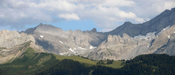 Panoramic view of landscape and mountains against sky