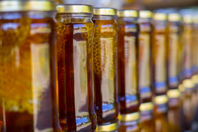 Close-up of glass bottles