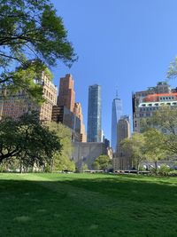 View of park with buildings in background