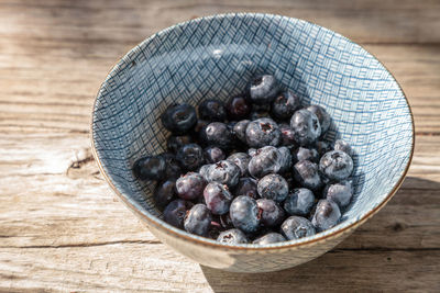 High angle view of fruits in bowl on table