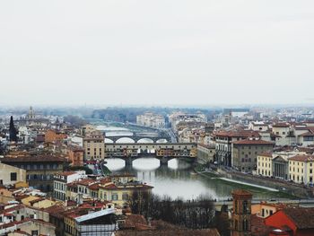 High angle view of bridge over river against cityscape