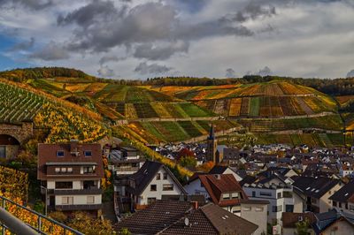 High angle view of townscape against sky